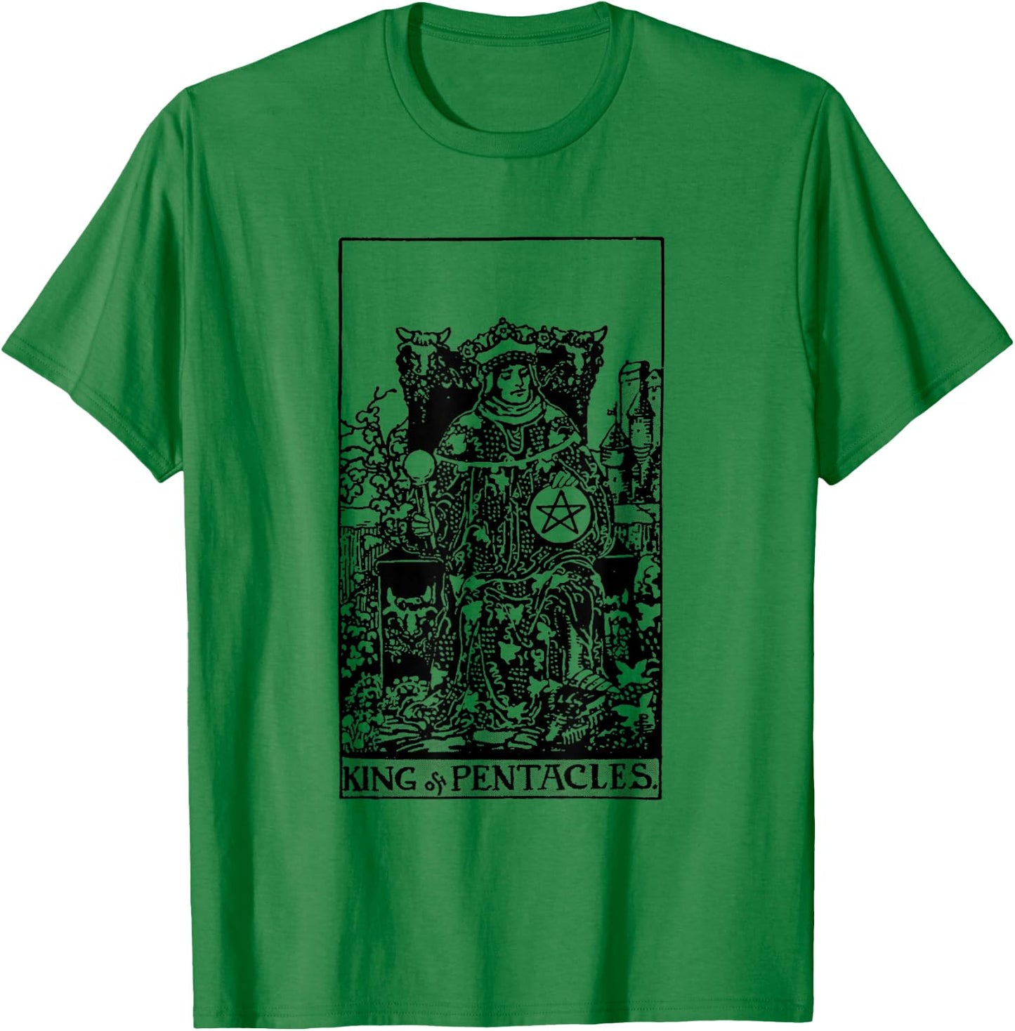 Vintage Tarot Card the Suit of Pentacles King T-Shirt - T-Shirt | Irish Green
