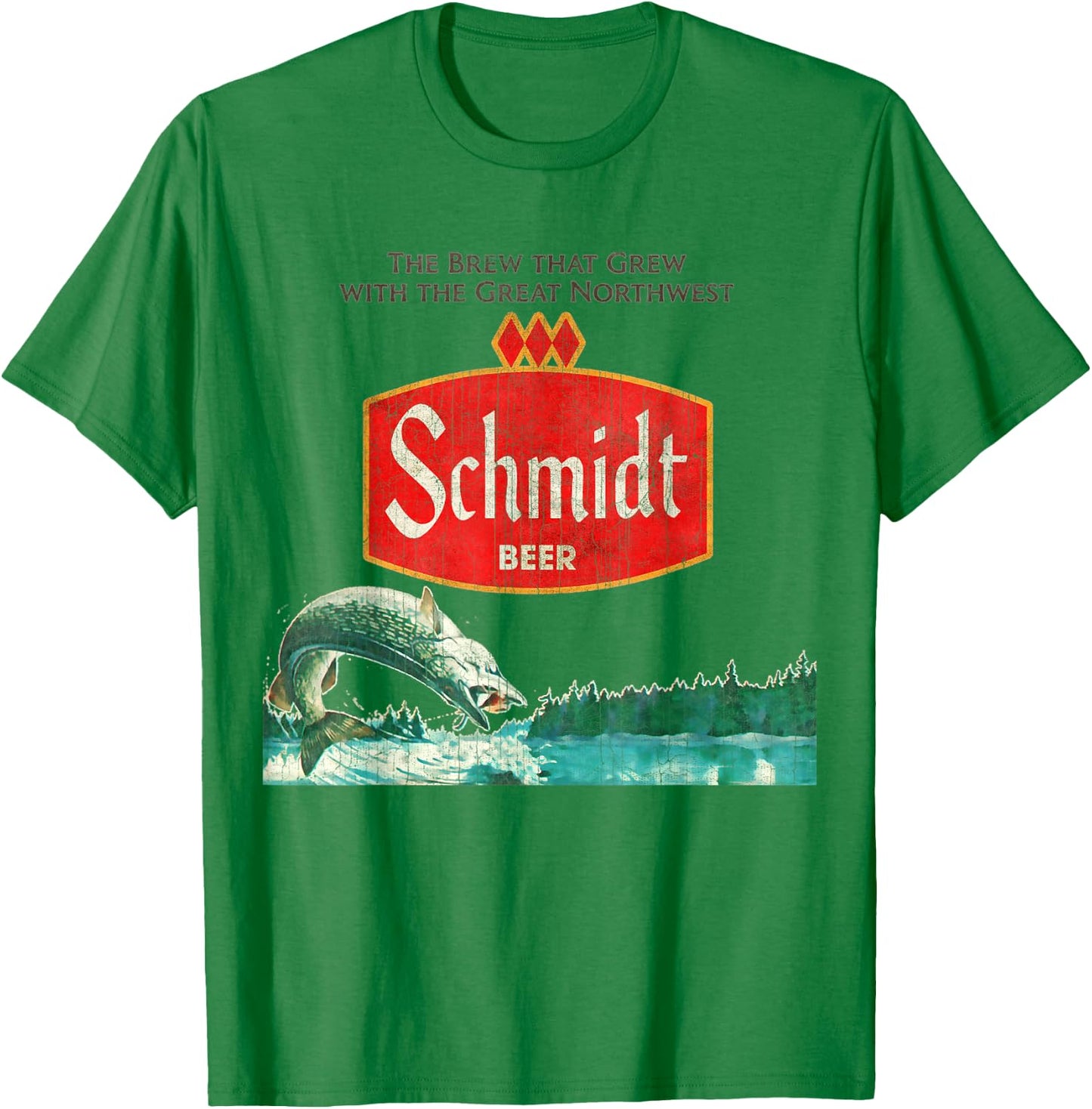 Vintage Schmidt Beer Retro Defunct Fishing Nature Scene T-Shirt - T-Shirt | Irish Green
