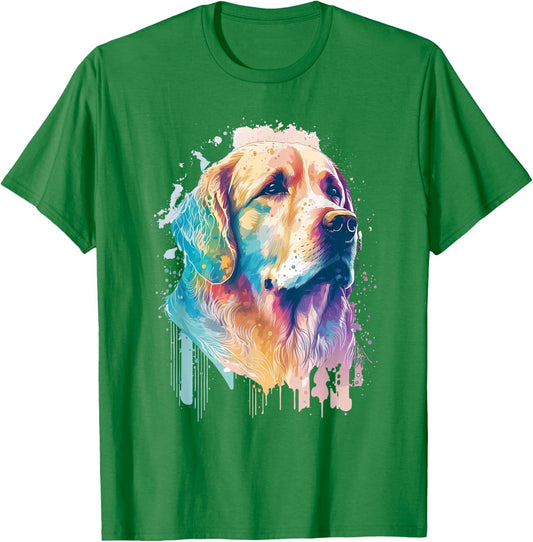 Golden Retriever Face Head Dog Lover Pet Owner Splash Art T-Shirt - T-Shirt | Irish Green