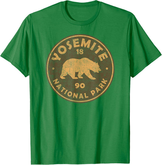 Retro Yosemite California Established 1890 National Park T-Shirt - T-Shirt | Irish Green