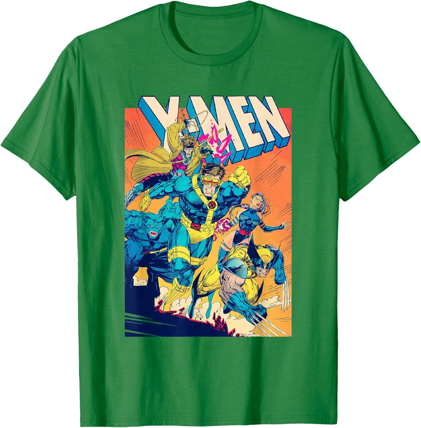 Marvel X-Men Team Rushing Into Battle Vintage Comic Cover T-Shirt - T-Shirt | Irish Green
