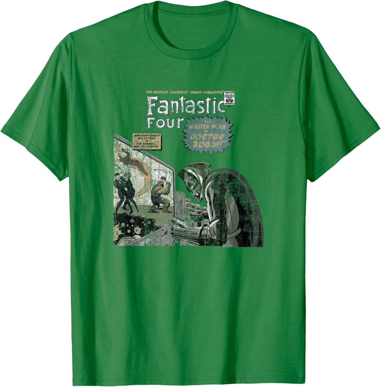 Marvel Fantastic Four Dr. Doom Vintage Comic Distressed T-Shirt - T-Shirt | Irish Green