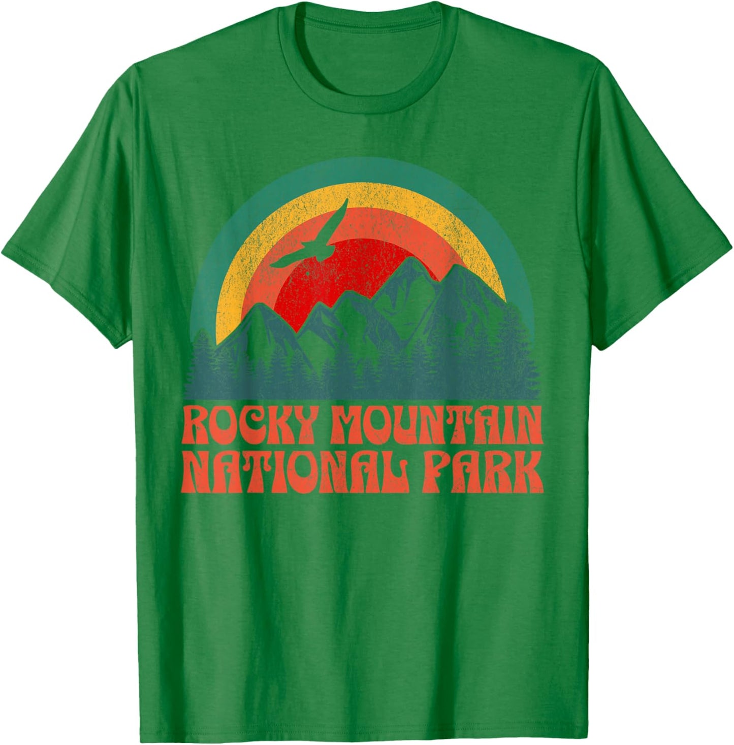 Rocky Mountain National Park Colorado USA Outdoor Women's Retro Yellow Modern Short Sleeve , Small T-Shirt - T-Shirt | Irish Green