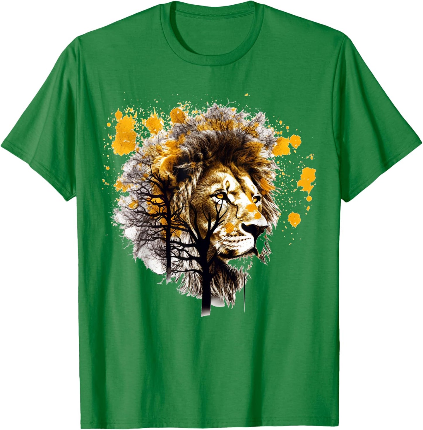Lion Artwork Tree Colourful Animal Motif Lion T-Shirt - T-Shirt | Irish Green