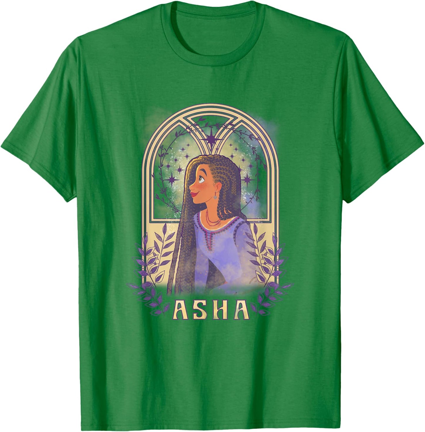 Disney Wish Asha & Star Watercolor Nouveau Window Portrait T-Shirt - T-Shirt | Irish Green