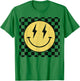 Retro Happy Face Shirt Checkered Pattern Smile Face Trendy T-Shirt - T-Shirt | Irish Green