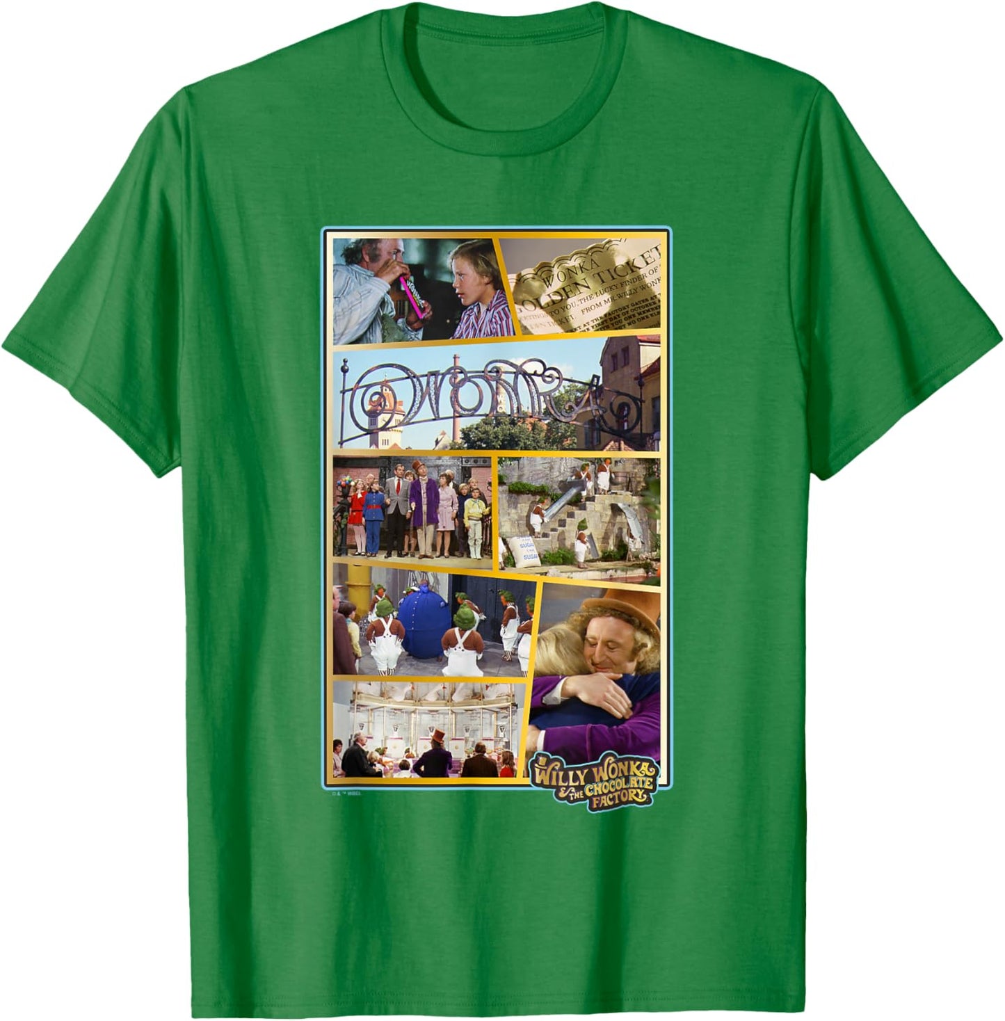 Willy Wonka & The Chocolate Factory Scenes Collage T-Shirt - T-Shirt | Irish Green