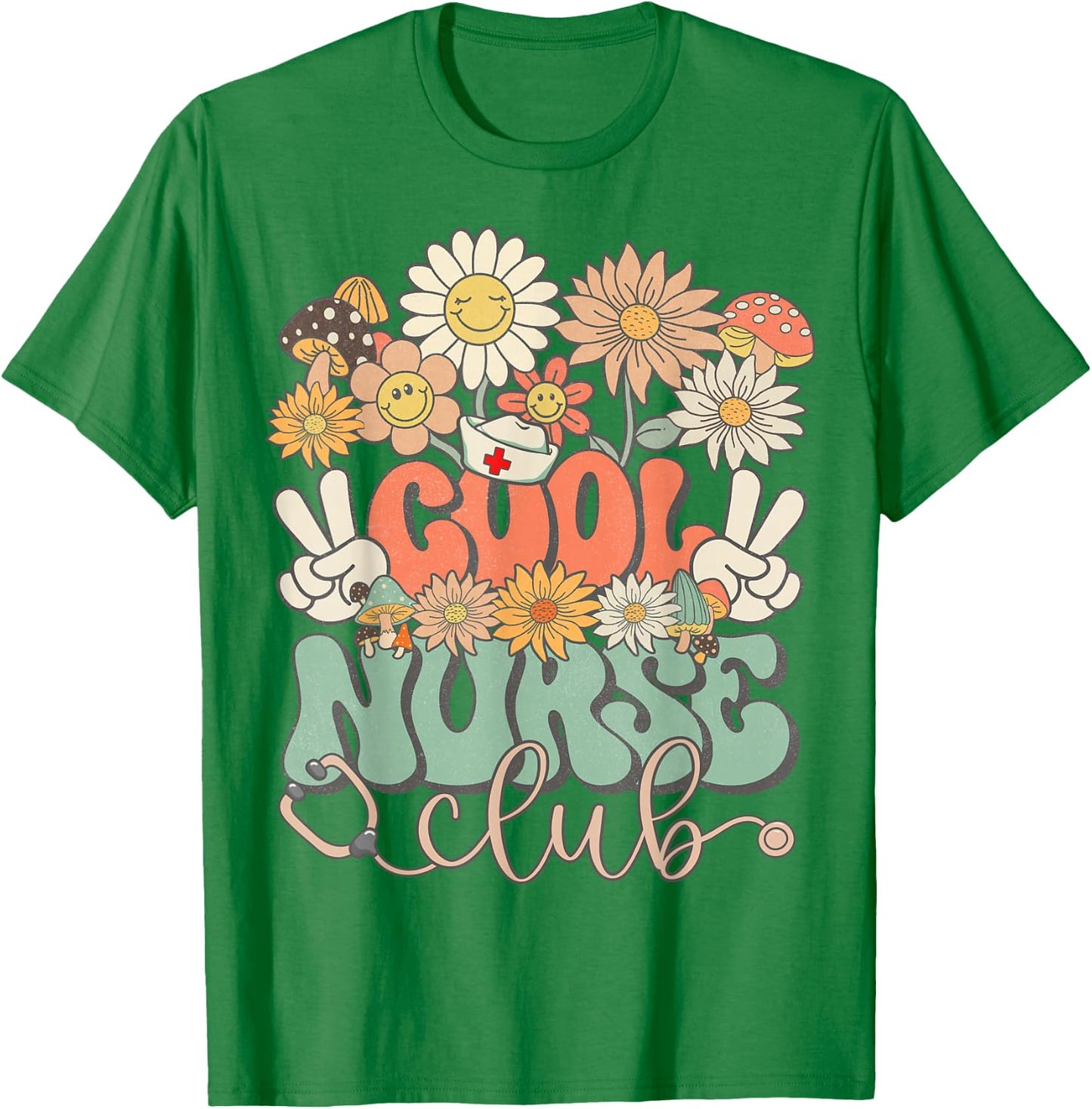 Cool Nurse Club Floral Hippie Groovy Retro Daisy Funny Nurse T-Shirt - T-Shirt | Irish Green