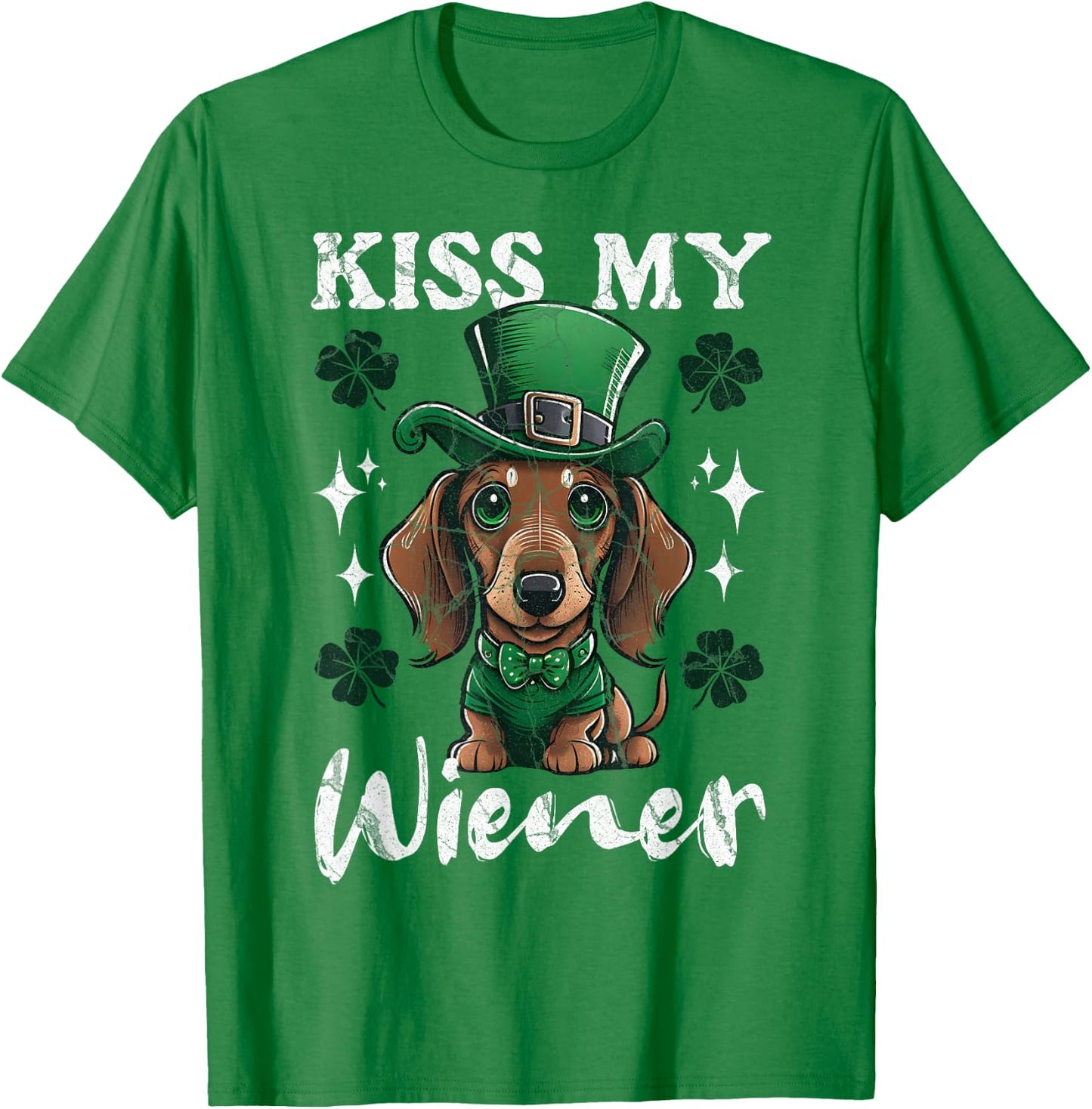 Dachshund Kiss my Wiener Funny St Patricks Day Dog T-Shirt - T-Shirt | Irish Green