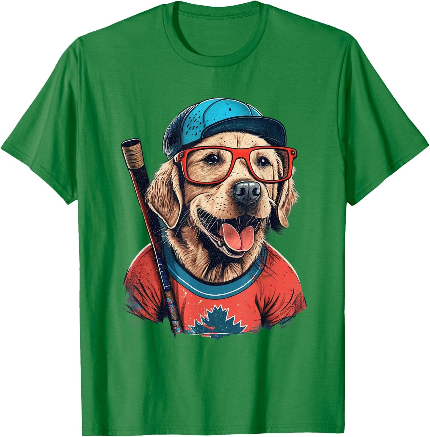Vintage Retro Dog Playing Hockey, Hockey Stick, Puppy Lover T-Shirt - T-Shirt | Irish Green