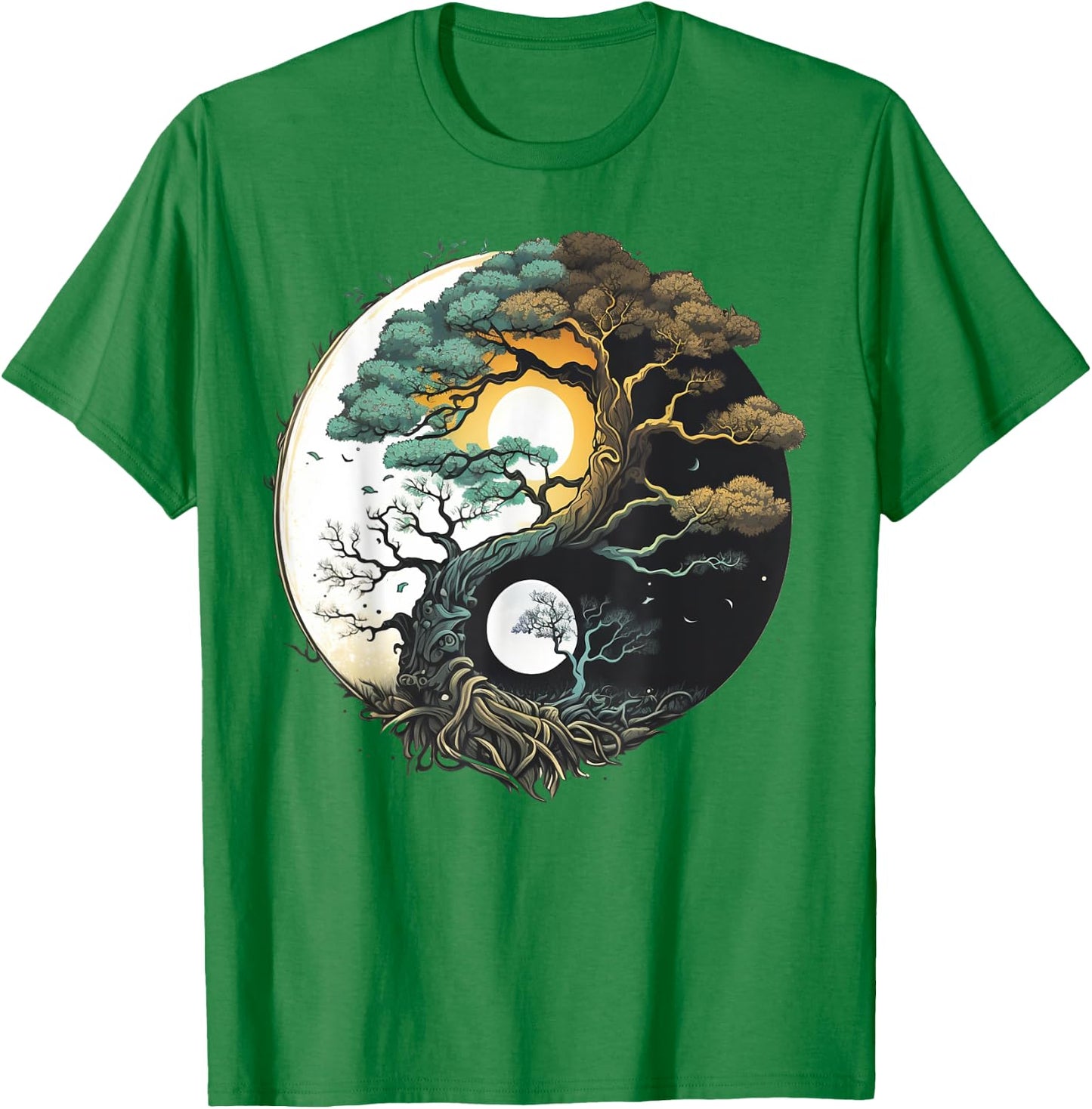 Yin Yang Miniature Tree of Life on Buddhist Bonsai Tree T-Shirt - T-Shirt | Irish Green