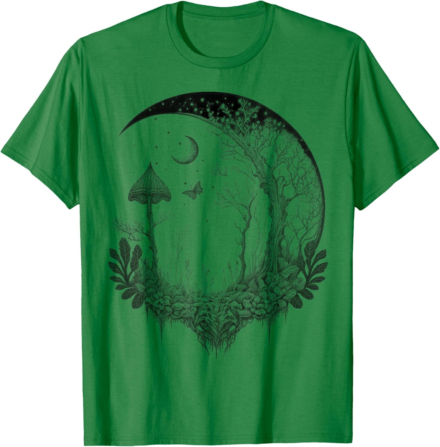 Cute Fairycore Floral Moon Aesthetic Girls Women Graphic T-Shirt - T-Shirt | Irish Green