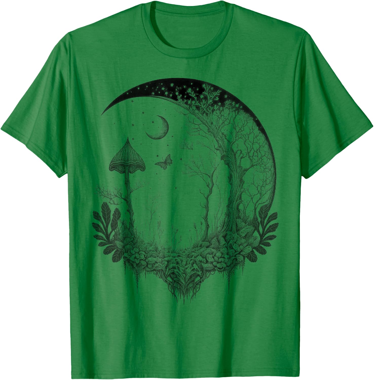 Cute Fairycore Floral Moon Aesthetic Girls Women Graphic T-Shirt - T-Shirt | Irish Green