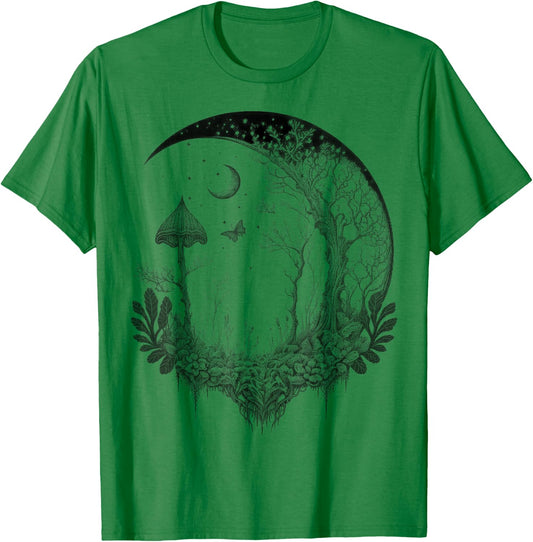 Cute Fairycore Floral Moon Aesthetic Girls Women Graphic T-Shirt - T-Shirt | Irish Green