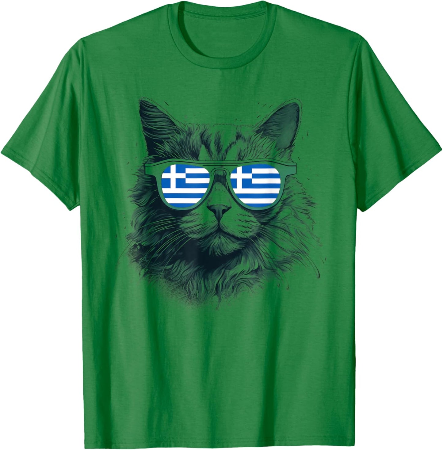 Greek Greece Flag Cat Sunglasses Family Country Funny Men Women Kids T-Shirt - T-Shirt | Irish Green
