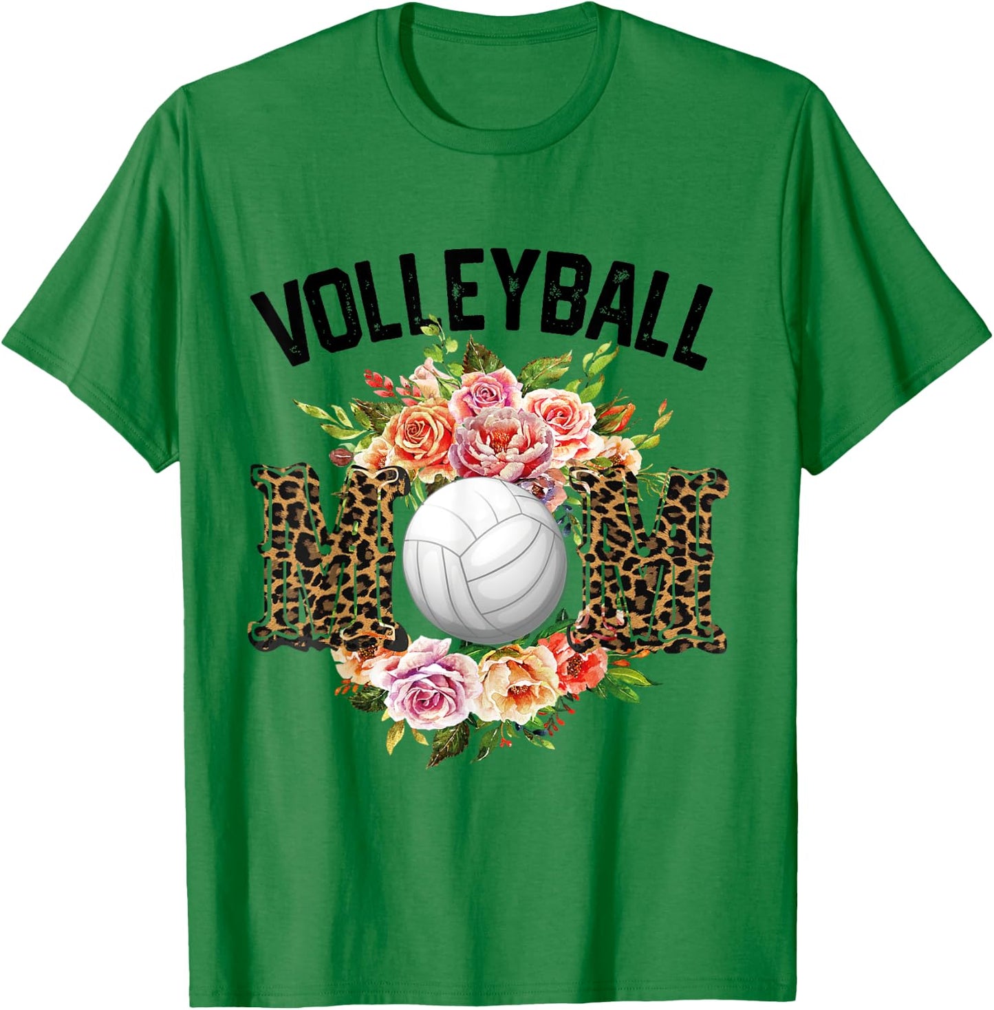 Volleyball Mom Floral Flowers Volleyball Mothers Day 2024 T-Shirt - T-Shirt | Irish Green