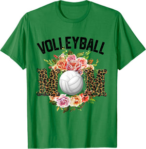 Volleyball Mom Floral Flowers Volleyball Mothers Day 2024 T-Shirt - T-Shirt | Irish Green