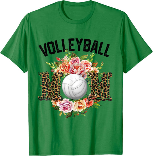 Volleyball Mom Floral Flowers Volleyball Mothers Day 2024 T-Shirt - T-Shirt | Irish Green