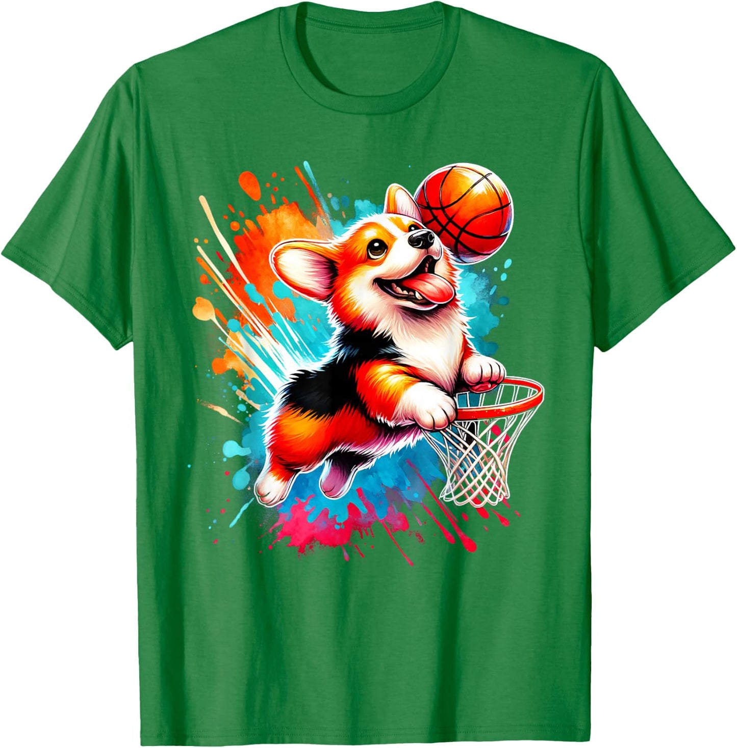Corgi Basketball Player Colorful T-Shirt - T-Shirt | Irish Green