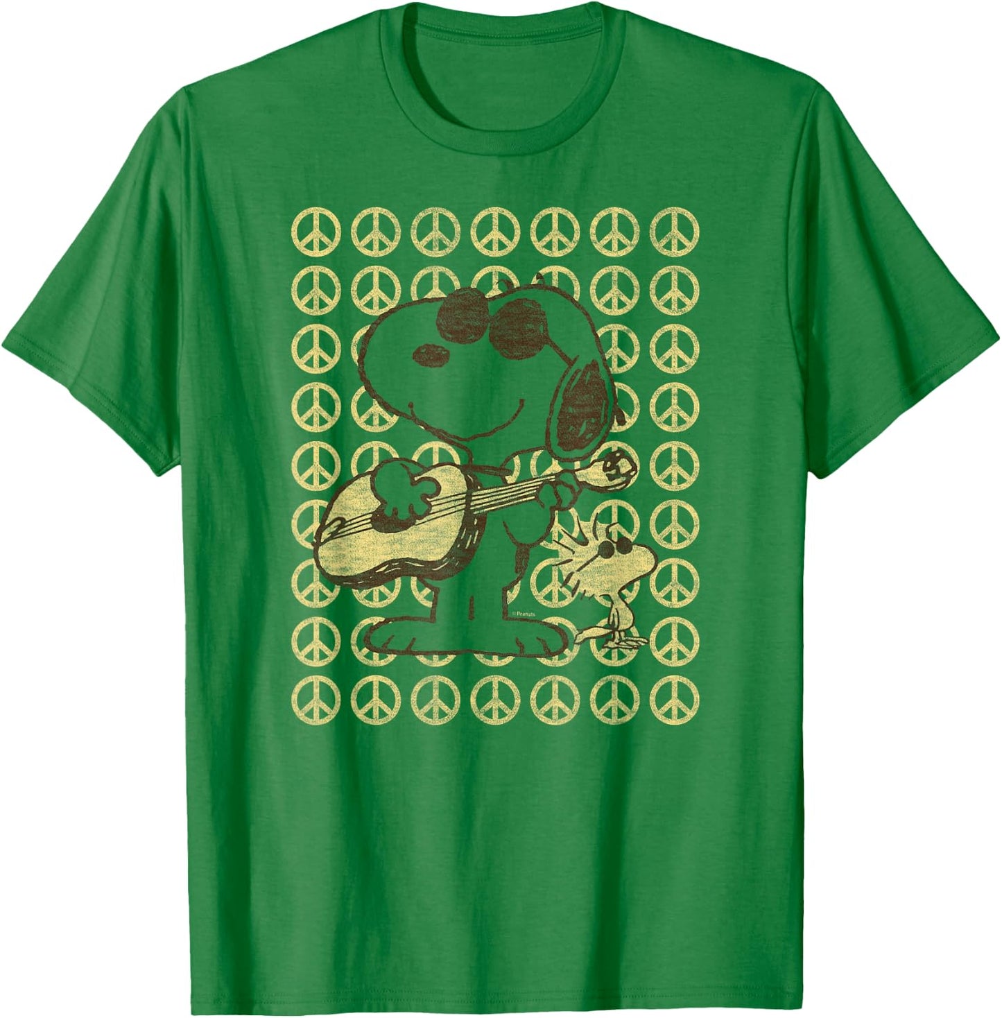 Peanuts - Snoopy Woodstock Guitar & Peace Signs T-Shirt - T-Shirt | Irish Green