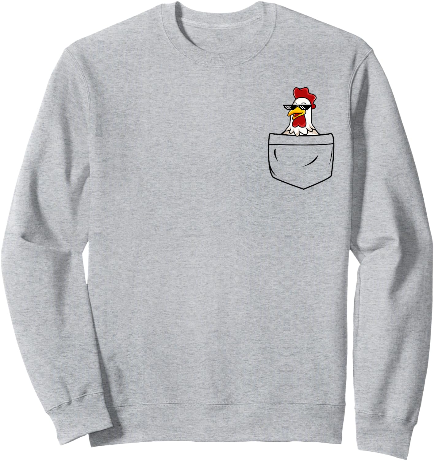 Cool Chicken Hen Rooster in Pocket with Meme Sunglasses Sweatshirt - Sweatshirt | Ash