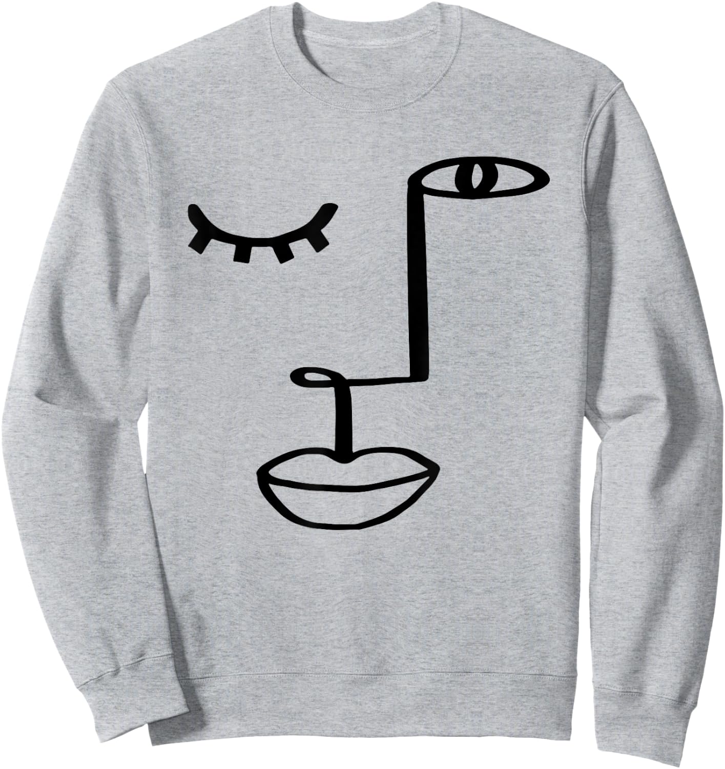 Aesthetic One Line Abstract Fashion Face Minimalist Artsy Sweatshirt - Sweatshirt | Ash