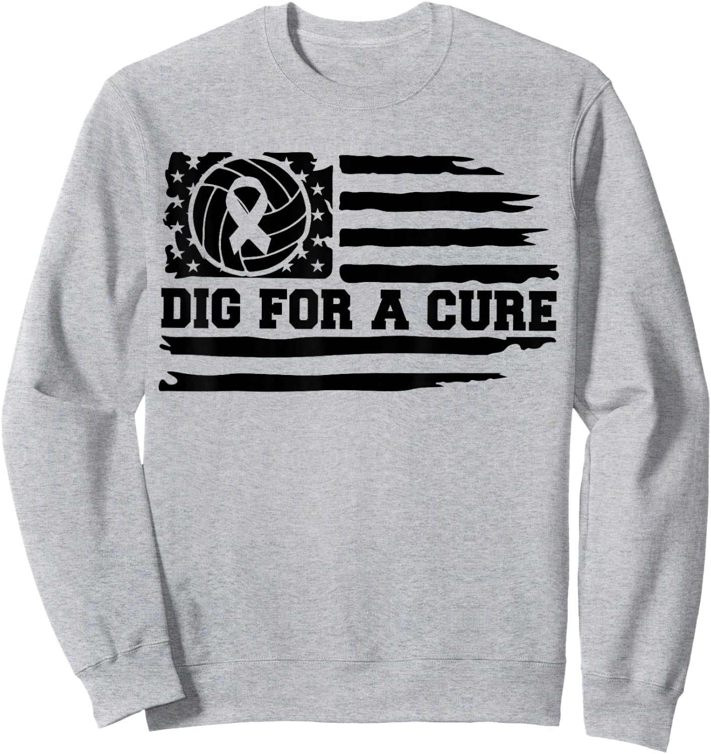 Dig For A Cure Breast Cancer Volleyball Pink American Flag Kids Men Sweatshirt - Sweatshirt | Ash