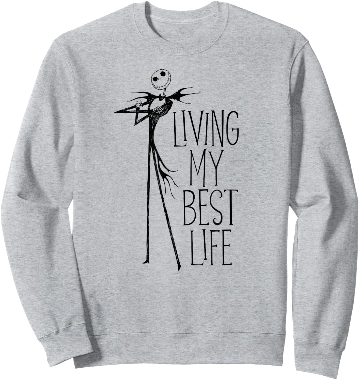 Amazon Essentials Men's Nightmare Before Christmas Jack Living My Best Life Graphic , White, Small Sweatshirt - Sweatshirt | Ash