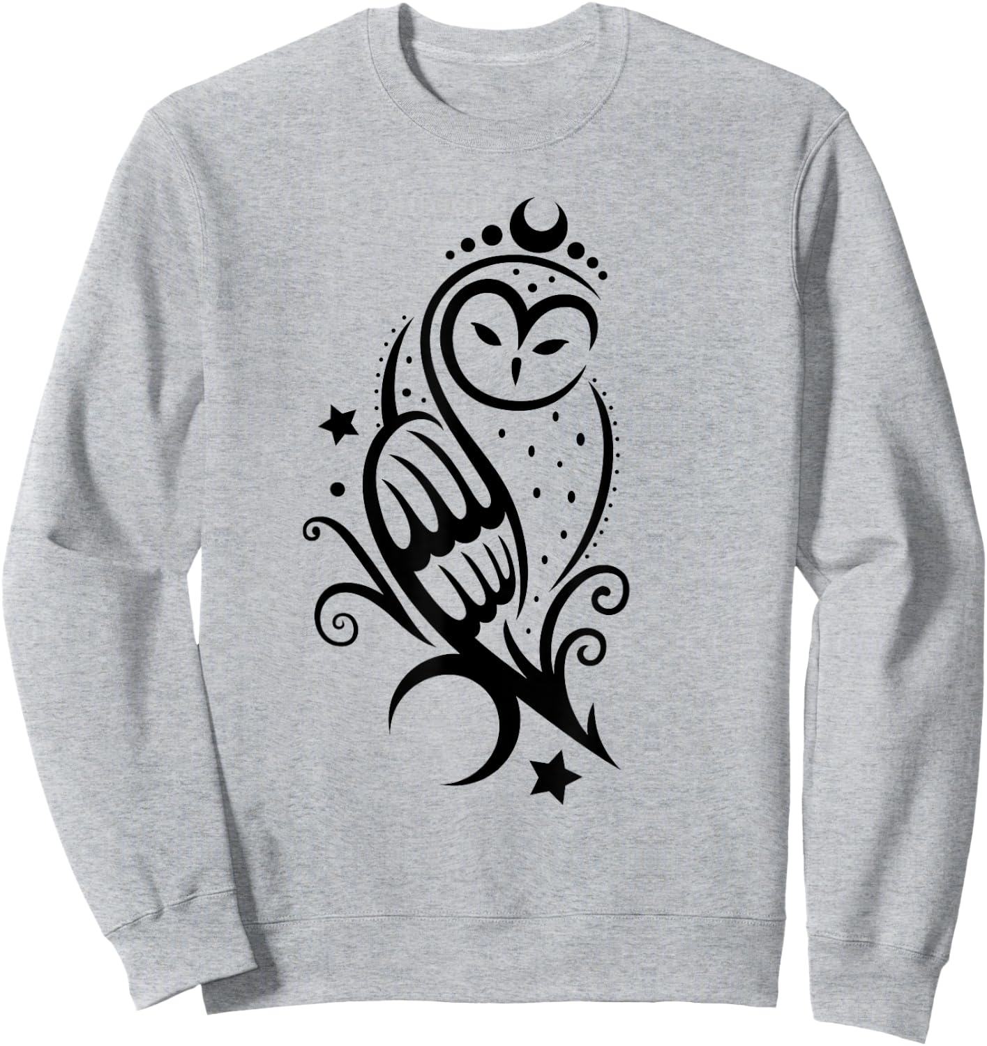 Tattoo Owl with Stars and Moon - Snow Owl Barn Owl Sweatshirt - Sweatshirt | Ash