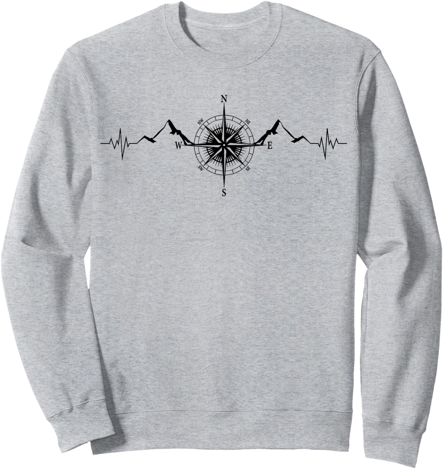 Funny Hiking Nature Mountains Wind Rose Compass Heartbeat Sweatshirt - Sweatshirt | Ash