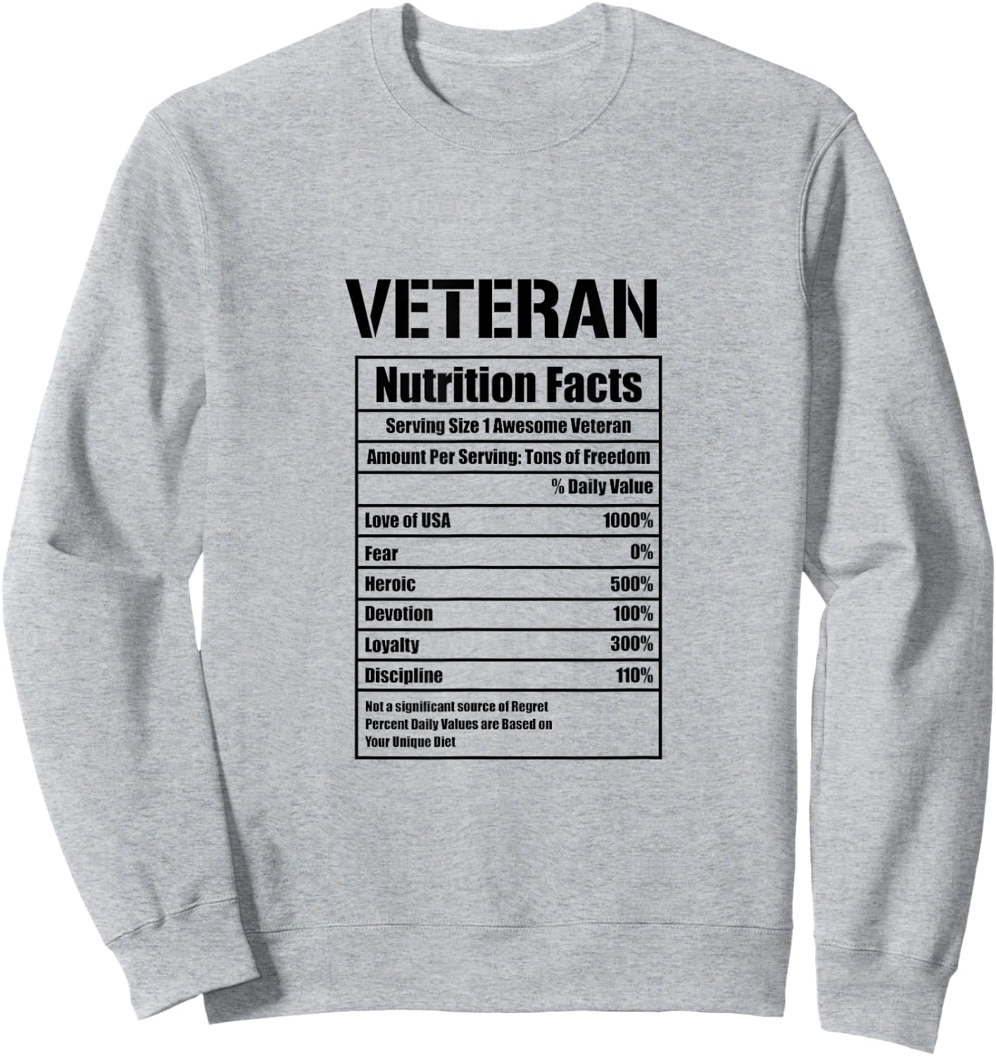 Veteran Nutritional Facts Veterans Day Sweatshirt - Sweatshirt | Ash