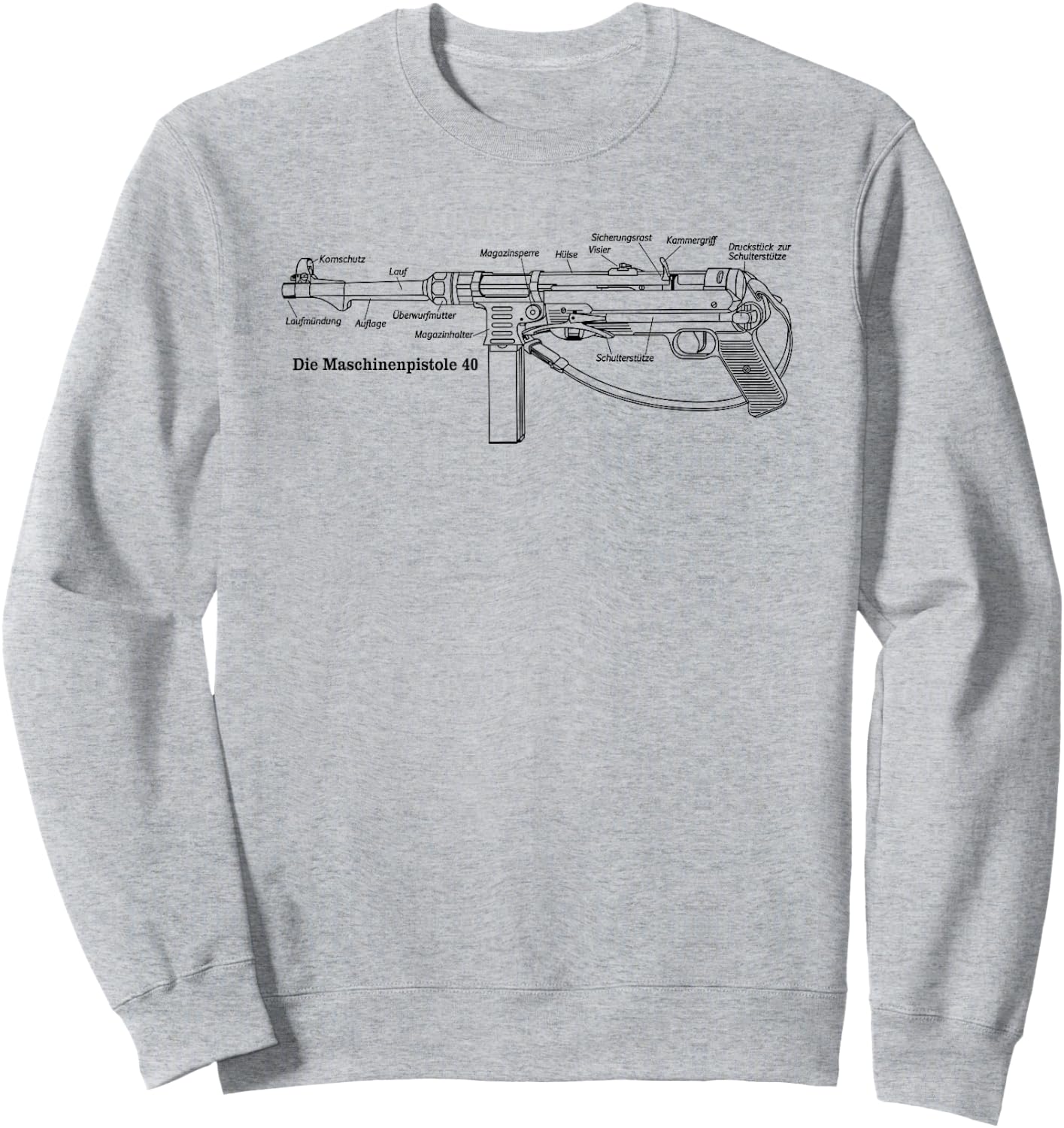 MP40 German WW2 Submachine Gun Infographic in German Sweatshirt - Sweatshirt | Ash