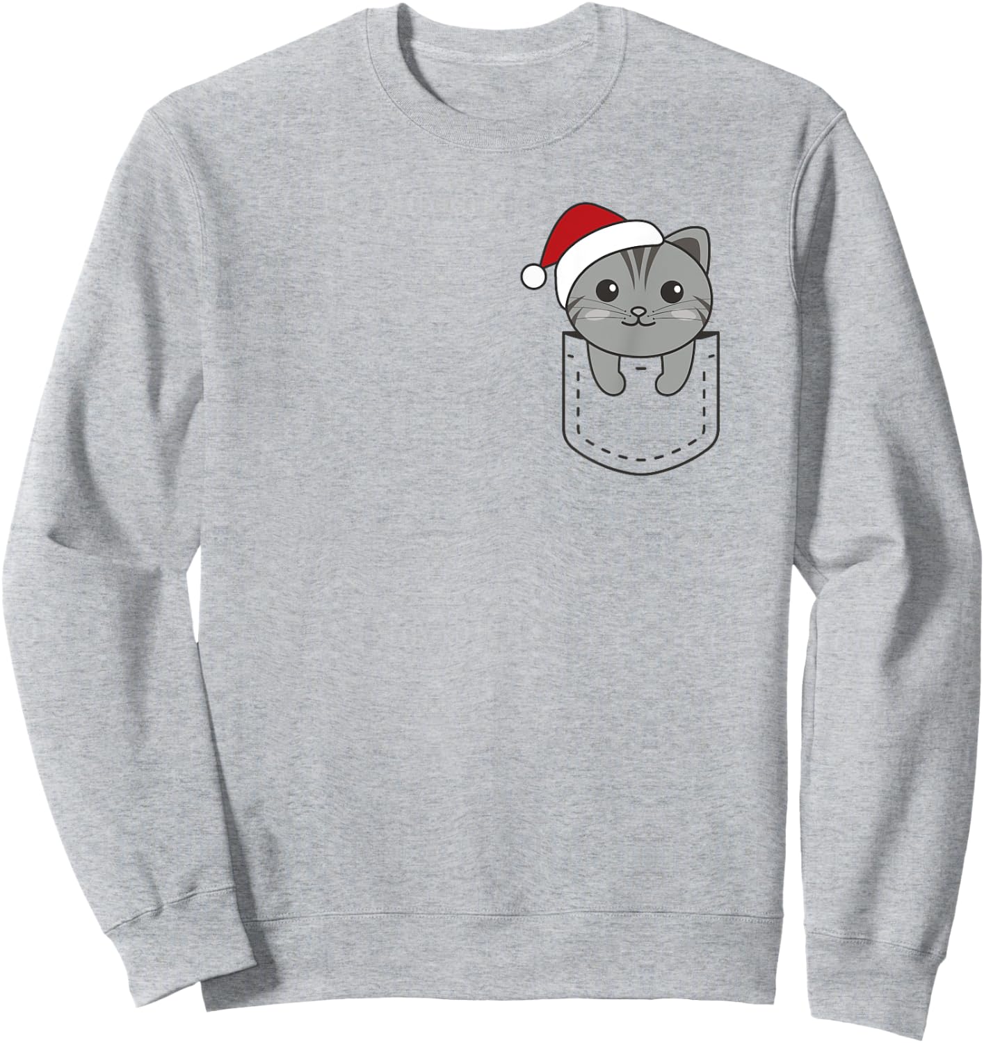 Cat In Pocket Christmas In Breast Pocket Cute Cat Women Kids Sweatshirt - Sweatshirt | Ash