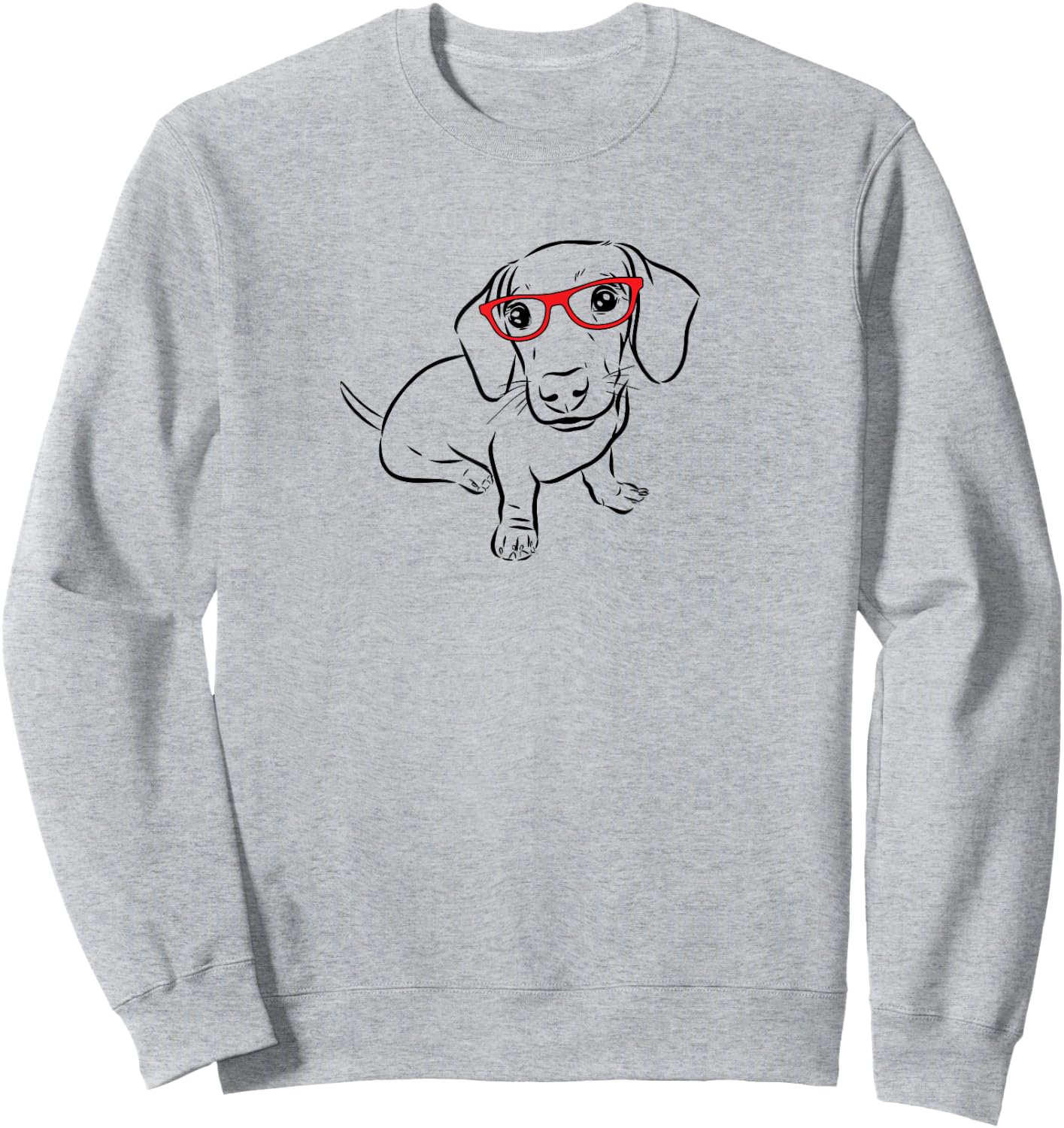 Funny Illustration Red Glasses Hipster Nerd Dachshund Lover Sweatshirt - Sweatshirt | Ash