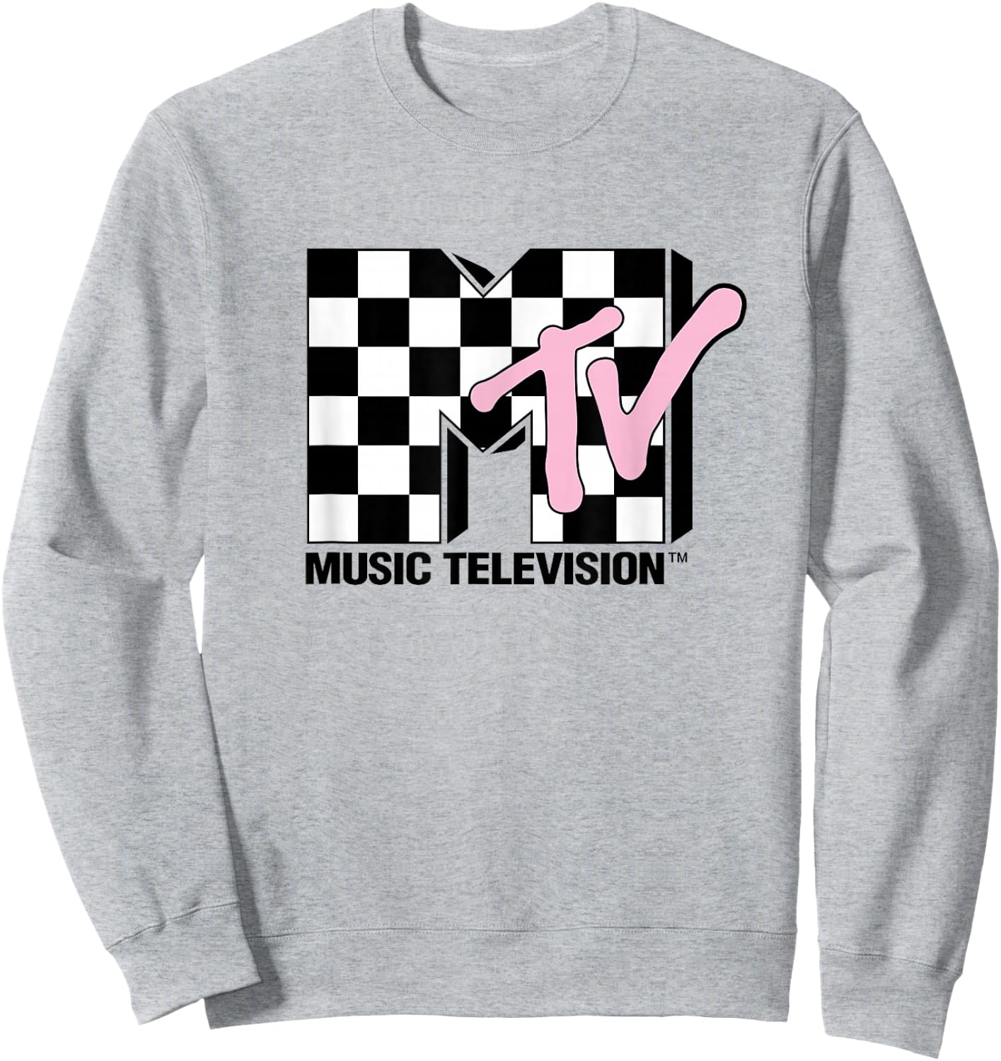 MTV Music Television Retro 80's Pink Neon Checkerboard Logo Sweatshirt - Sweatshirt | Ash