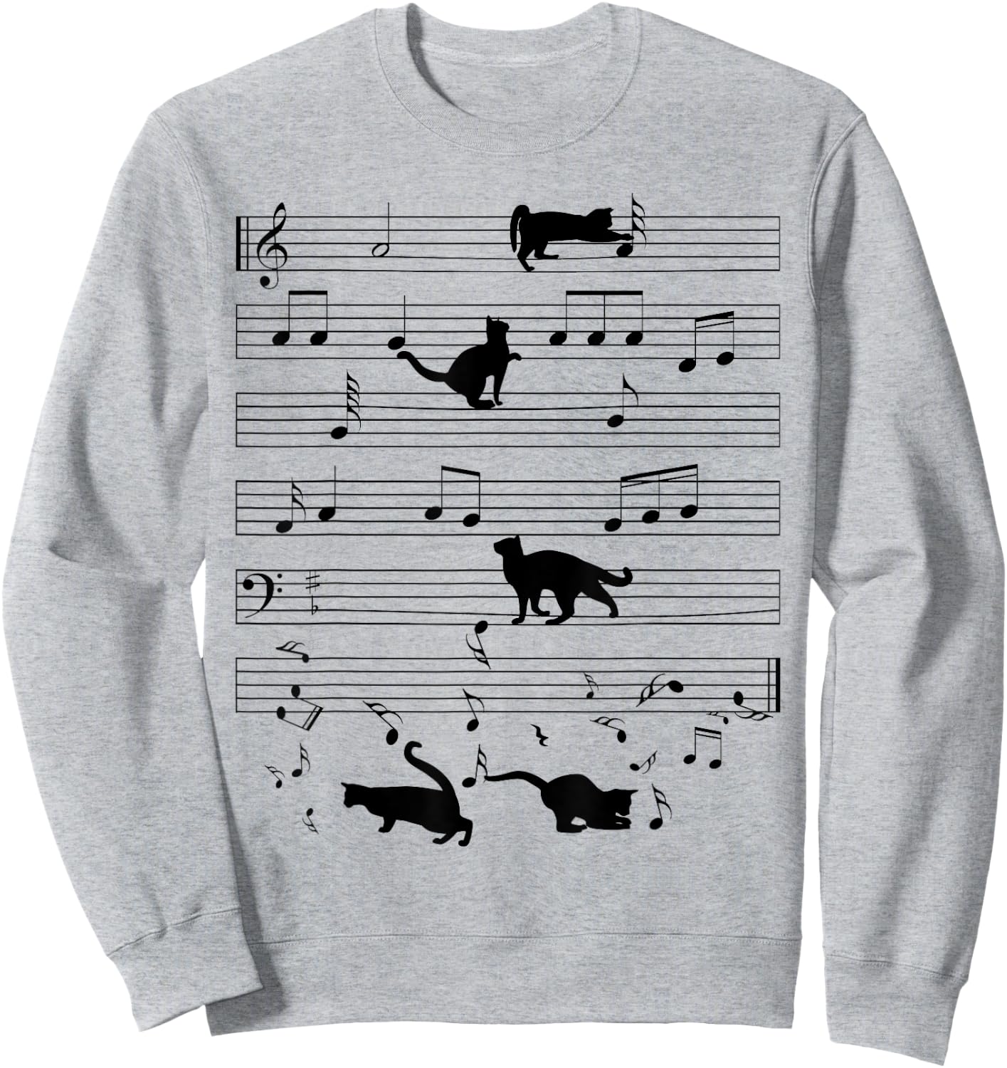 Black Cat Kitten Playing Music Note Clef Musician Boys Girls Sweatshirt - Sweatshirt | Ash
