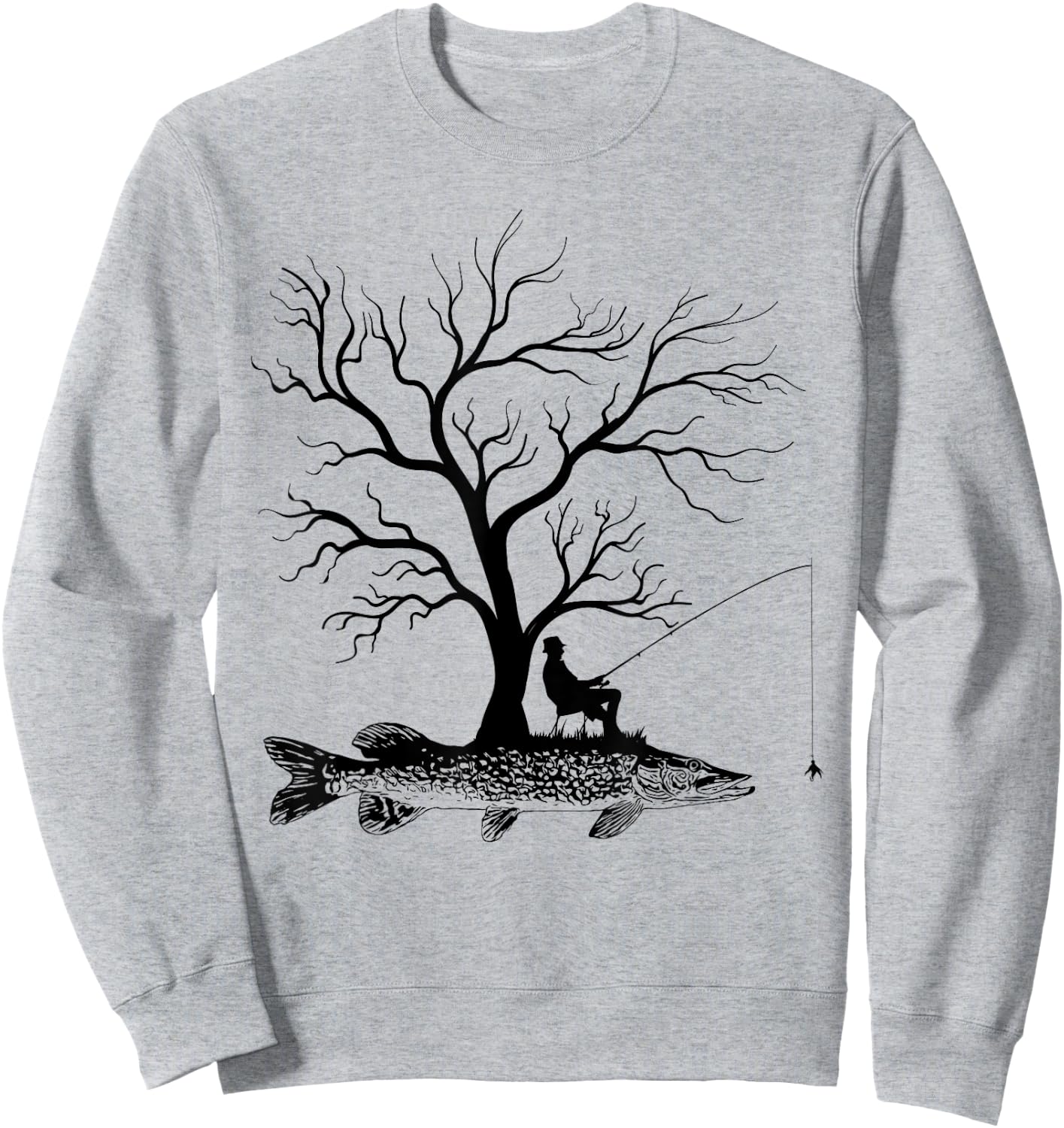 Graphic Tree Fishing Rod - Fish Northern Pike Sweatshirt - Sweatshirt | Ash