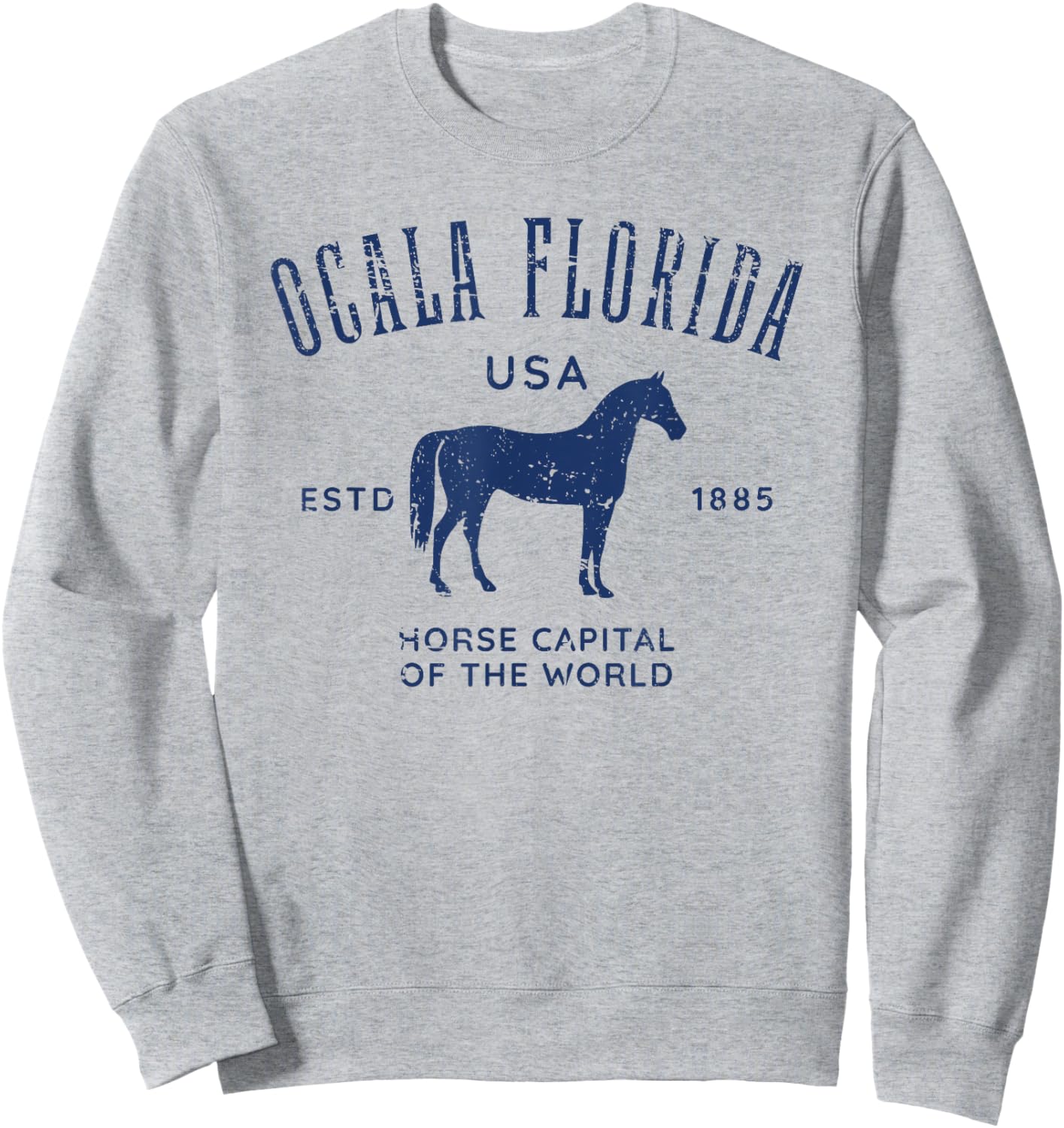 Ocala Florida USA Horse Capital Distressed Equestrian Design Sweatshirt - Sweatshirt | Ash