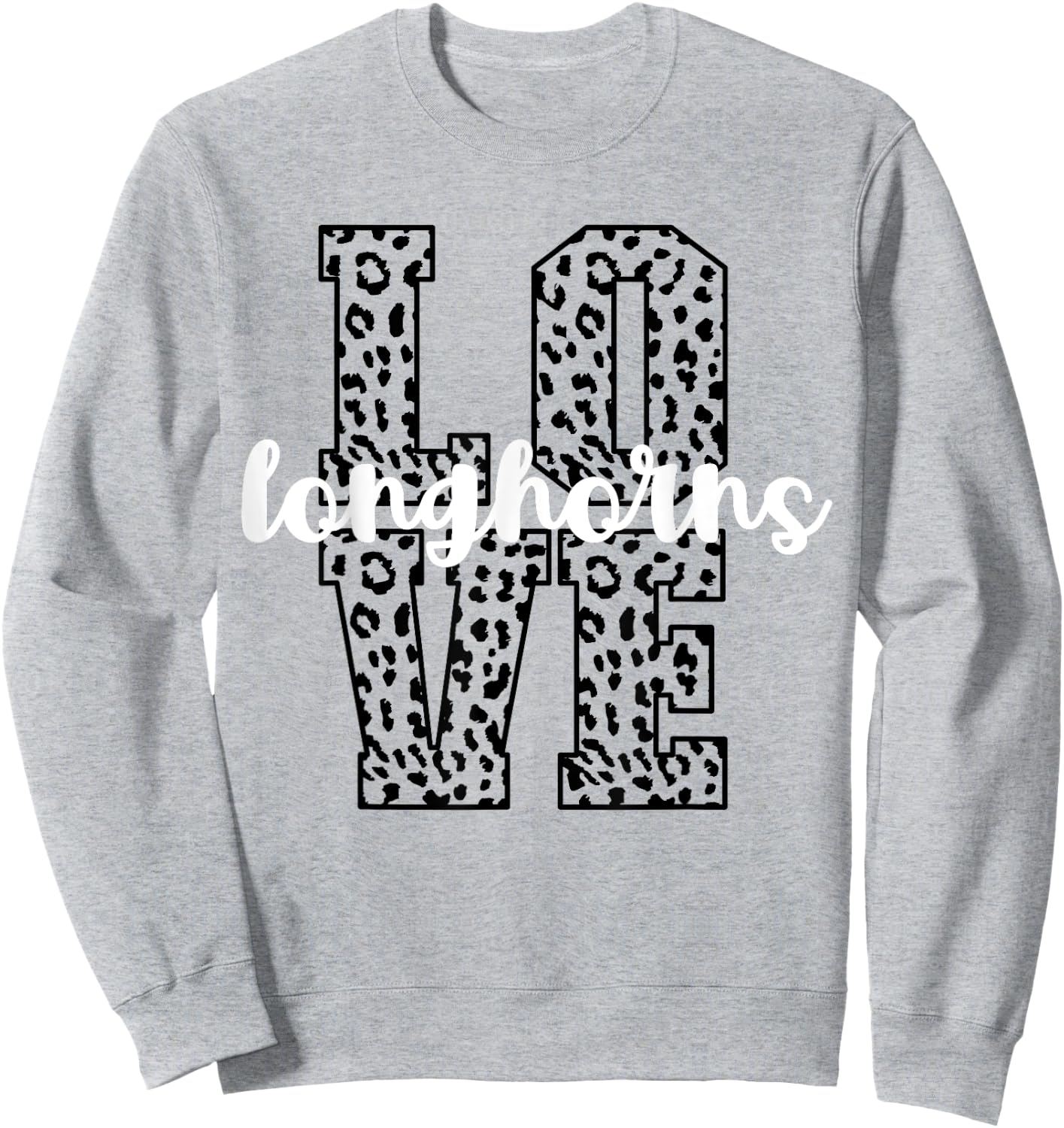 Longhorns Love Team Mascot School Spirit Game Night Leopard Sweatshirt - Sweatshirt | Ash