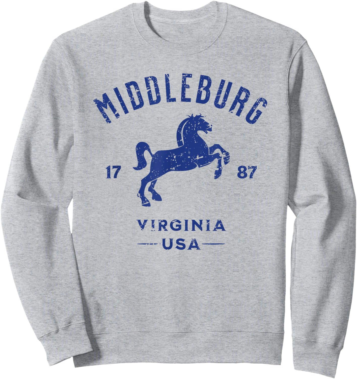 Middleburg Virginia USA Equestrian Horse Distressed Design Sweatshirt - Sweatshirt | Ash