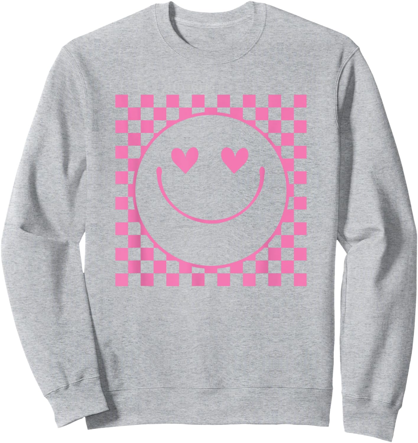 Pink Heart Eyes Smile Face Checkered Pattern Cute Happy Face Sweatshirt - Sweatshirt | Ash