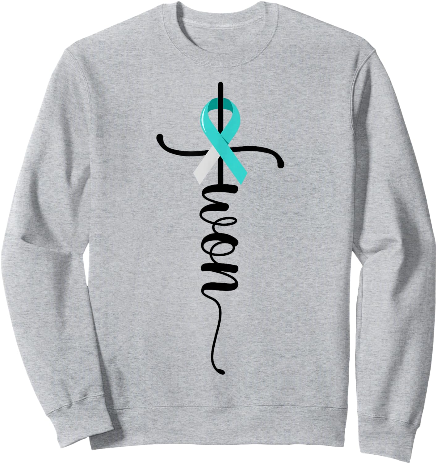 I Won Christian Cross Survivor Teal Ribbon Cervical Cancer Sweatshirt - Sweatshirt | Ash