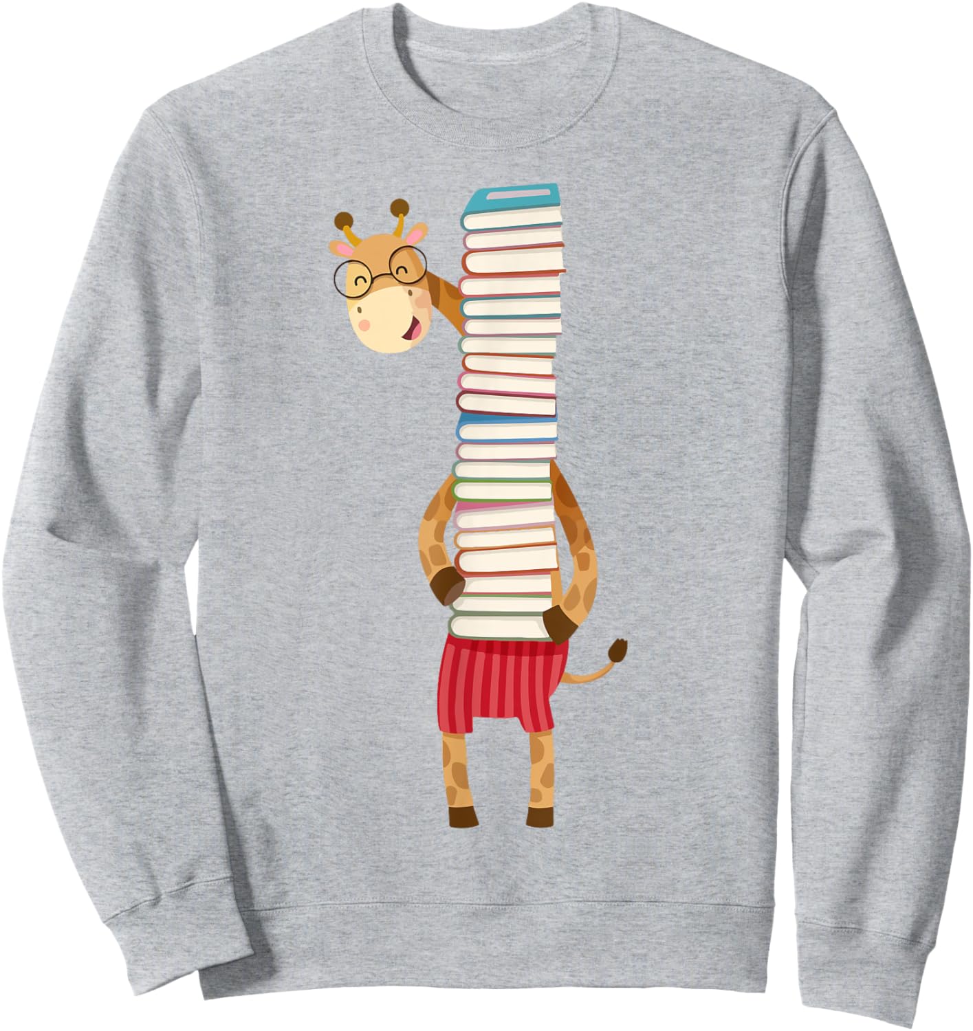 Teacher Reading Giraffe Holding Book Character Kid Boy Women Sweatshirt - Sweatshirt | Ash