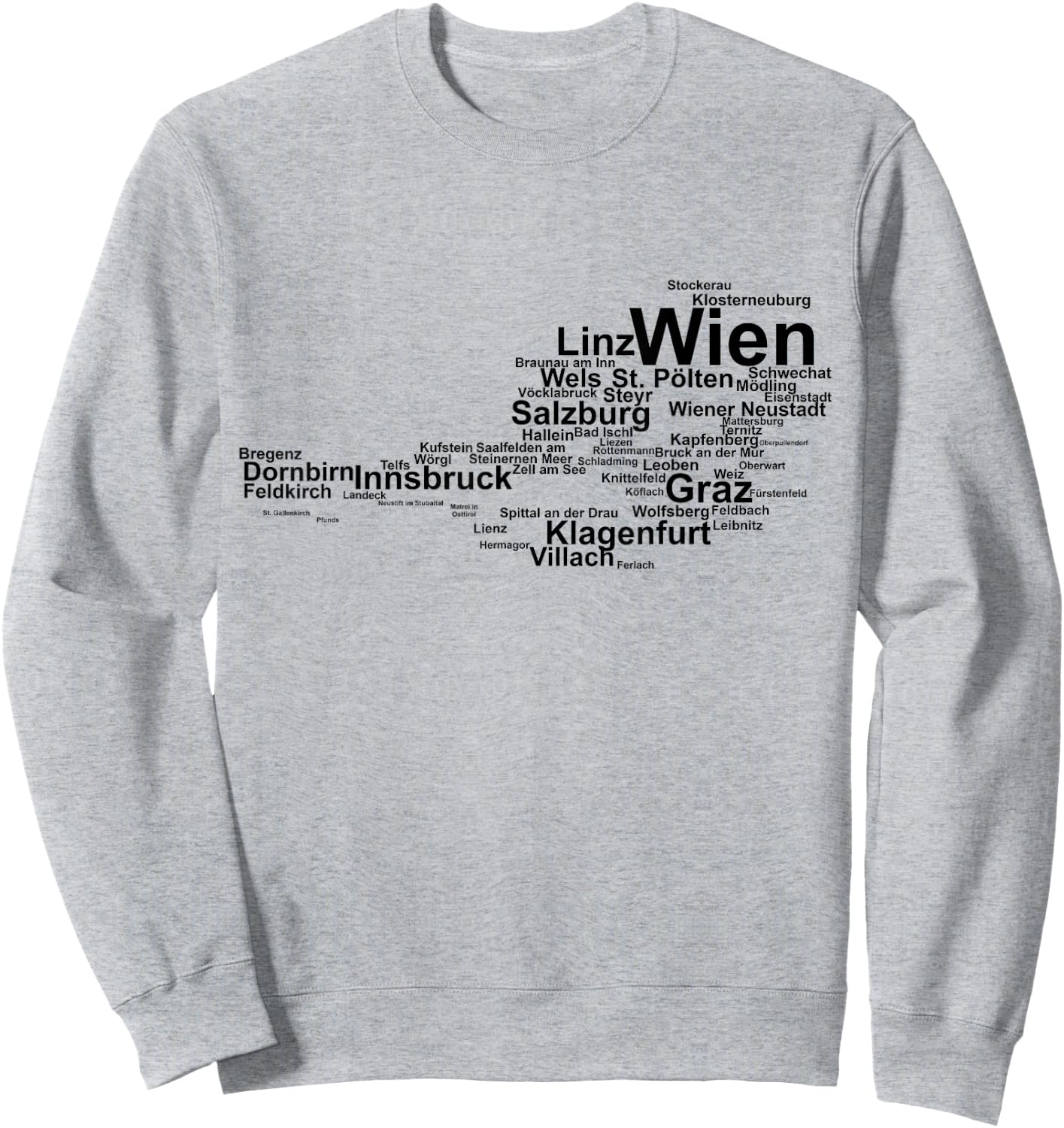 Austria Map Silhouette, Cities Towns Travel Vacation Austria Sweatshirt - Sweatshirt | Ash