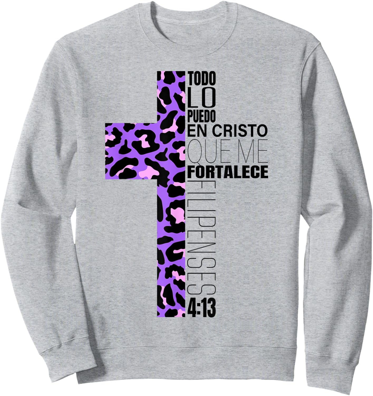 Cheetah Print Cross Christian Spanish Gifts Women Español Sweatshirt - Sweatshirt | Ash