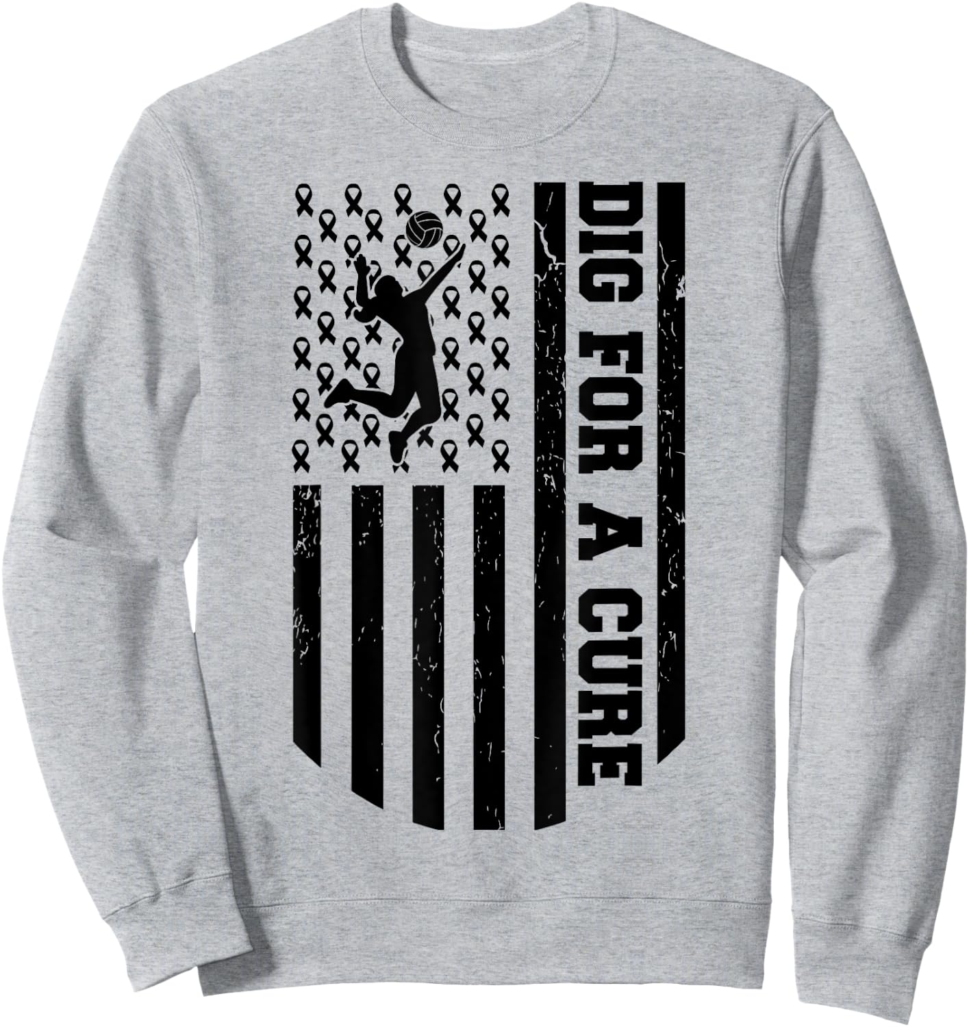 Dig For A Cure Breast Cancer Volleyball Pink American Flag Kids Men Sweatshirt - Sweatshirt | Ash