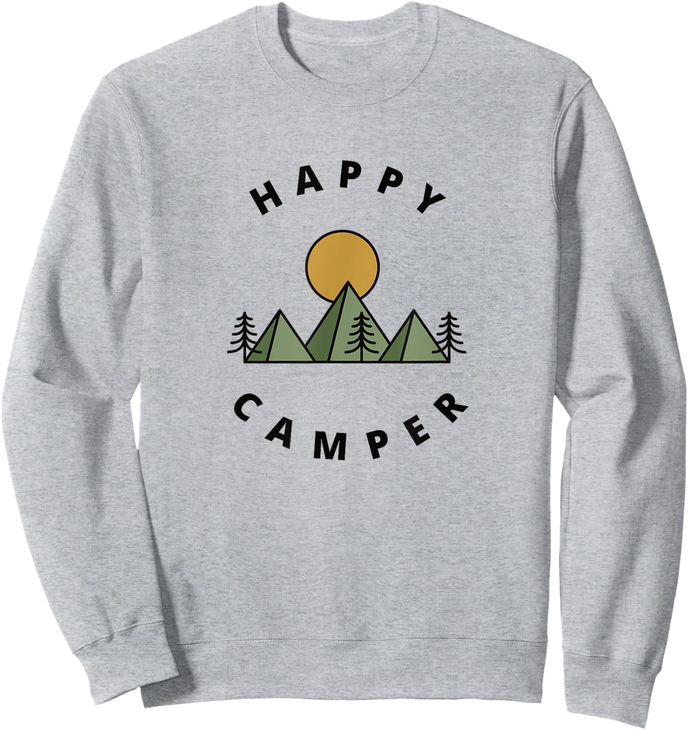 Happy Camper Camping Camp Forest Mountains Minimalist Sweatshirt - Sweatshirt | Ash