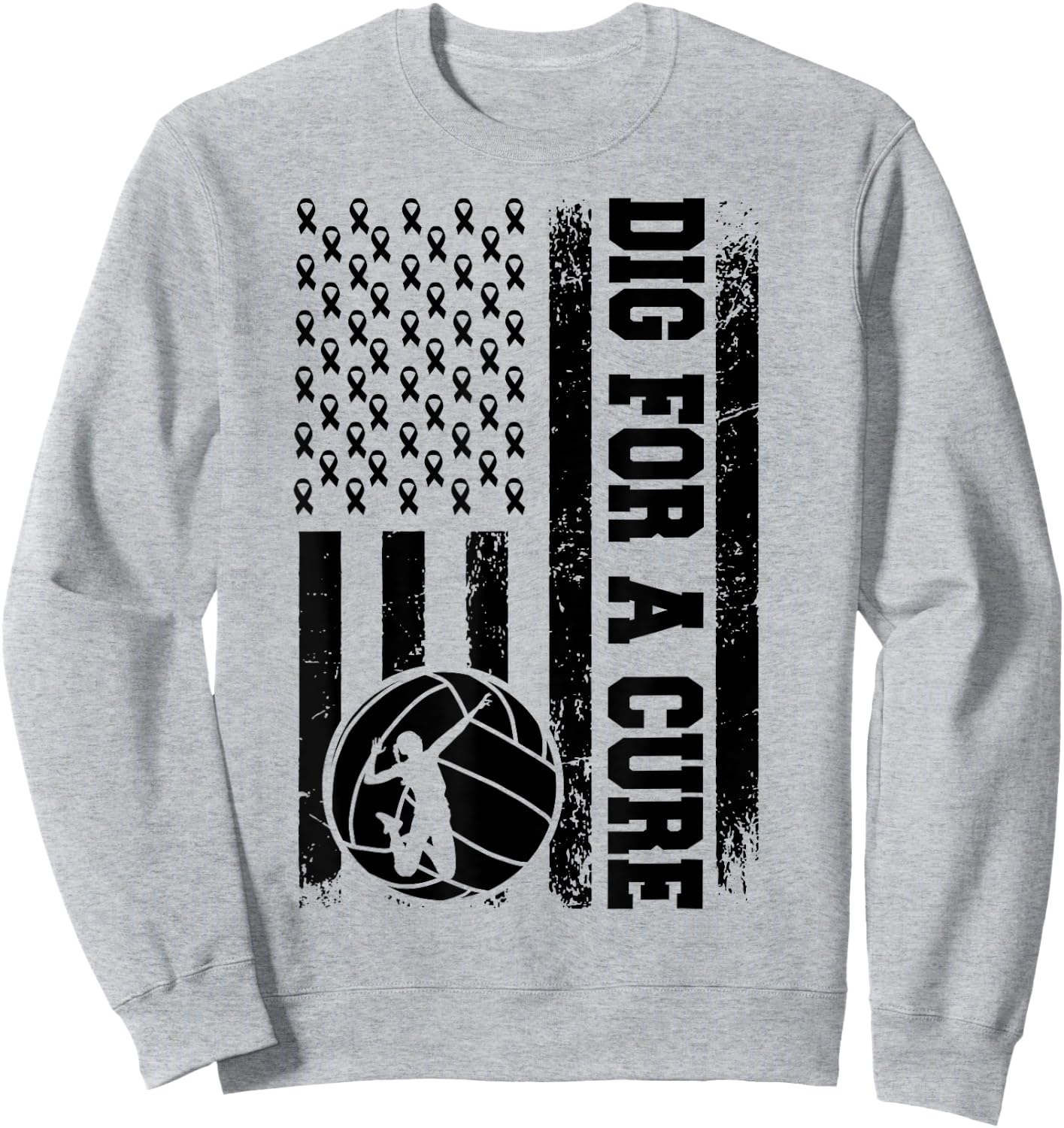 Dig For A Cure Breast Cancer Volleyball Pink American Flag Women Kids Men Sweatshirt - Sweatshirt | Ash