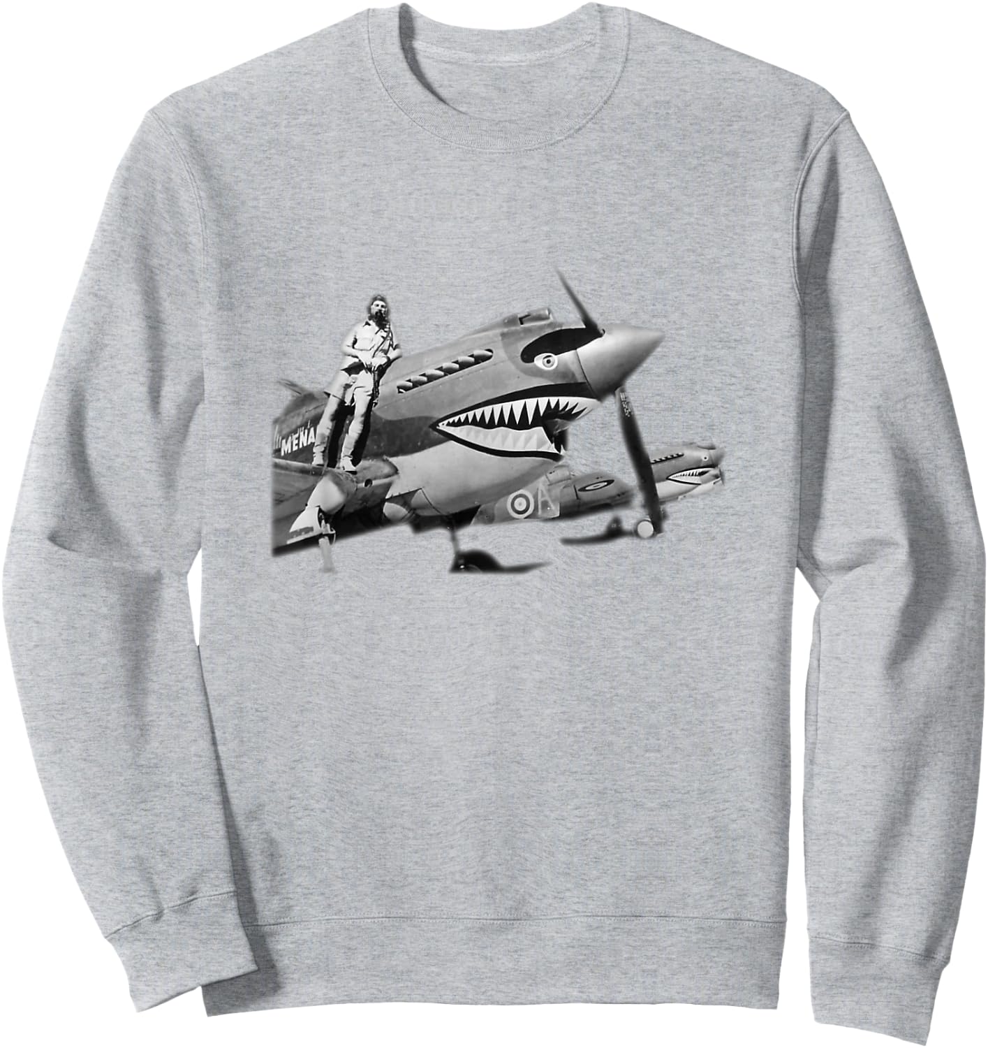 Shark Teeth P-40 Warhawk Nose Art WWII WW2 Airplane Vintage Sweatshirt - Sweatshirt | Ash