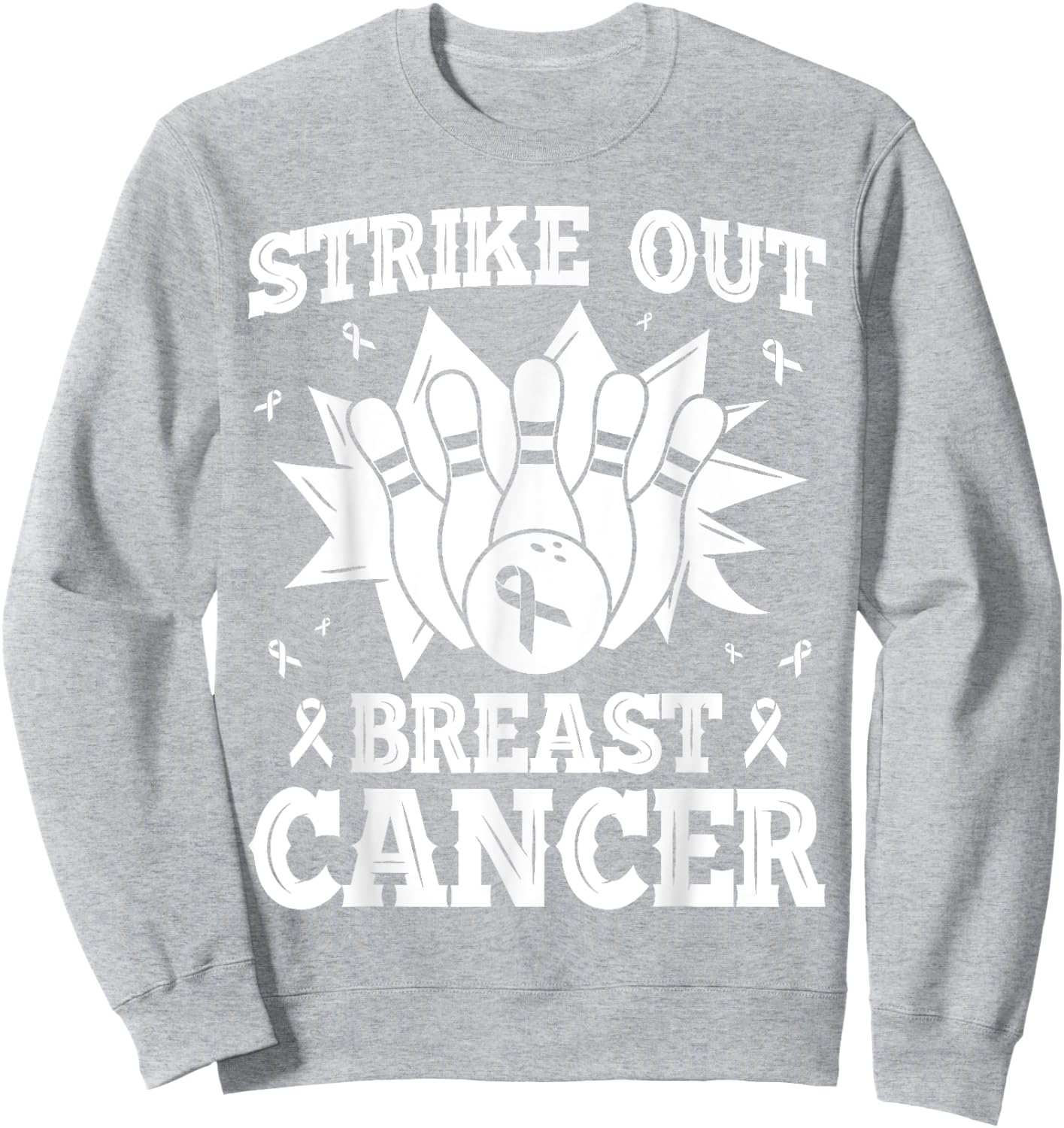Strike Out Bowling Pink Ribbon Breast Cancer Awareness Sweatshirt - Sweatshirt | Ash